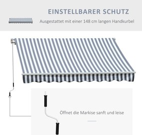 Outsunny markiza markiza przegubowa korbka ręczna balkon 2,95 x 2,45 m aluminiowy szary biały