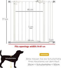 PawHut Bramka Ochronna dla Psów, Absperrgitter, Bramka dla Zwierząt, Metal, Tworzywo Sztuczne, 74-87 cm, Biały