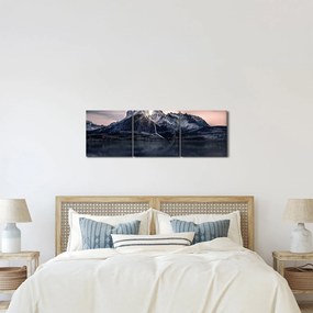 Obraz jeziora z górą (z zegarem) (90x30 cm)