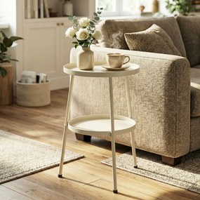 Outsunny Stolik pomocniczy Ø36 cm, stolik balkonowy z metalu, stolik tarasowy, okrągły stolik na taras, balkon, kremowy | Aosom PL