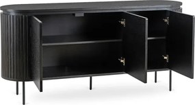 Komoda do Salonu BECK 160 cm Czarna Trzydrzwiowa Ryflowana Nowoczesna