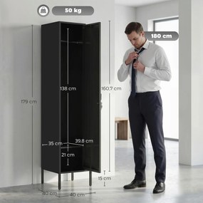 HOMCOM Metalowa szafka z zamykaną drzwiami i drążkiem na ubrania, pojedyncza stalowa szafka do domu lub biura, czarna | Aosom PL