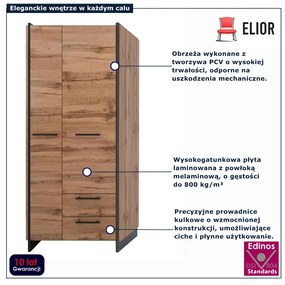 Duża szafa dwudrzwiowa z szufladami dąb wotan + czarny B0-C48