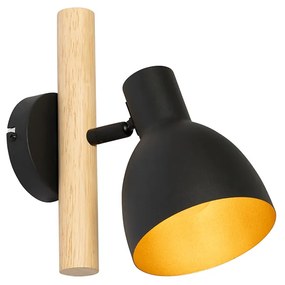Rustykalna lampa ścienna czarna z drewnem - Flint Rustykalny / Vintage Oswietlenie wewnetrzne