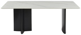Stół do jadalni dla 8 osób z ceramiki i MDF - Efekt białego marmuru i czarny - SINAN