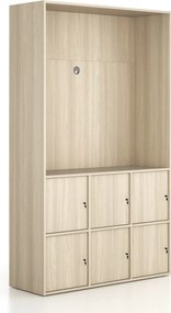 Szafka biurowa FRAME, 6x drzwi, z wnęką, 1299 x 450 x 2162 mm, zamek cylindryczny, dąb naturalny