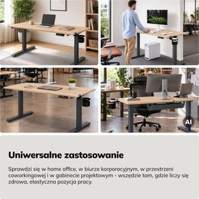 Biurko elektryczne z regulacją wysokości ergonomiczne antracytowe/dąb sonoma,1400x700 mm: ARIA
