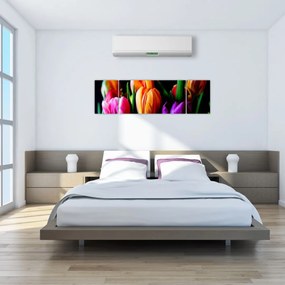 Obraz tulipanów na czarnym tle (170x50 cm)