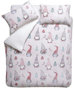 Jasnoróżowa pościel dwuosobowa z mikropluszu 230x220 cm Festive Gnomes – Catherine Lansfield