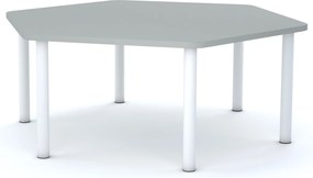 Stół szkolny Smart sześciokątny 140x120 cm, rozmiar 4-6, blat szary / nogi białe