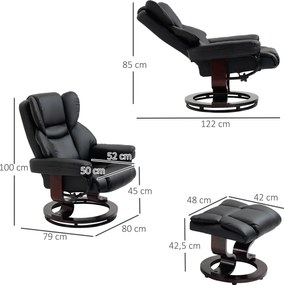 HOMCOM Fotel relaksacyjny z obrotowym pufem funkcja leżenia do oglądania TV ekoskóra czarny | Aosom PL