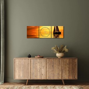 Obraz - Żaglówka o zachodzie słońca (z zegarem) (90x30 cm)