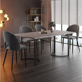 Zestaw do jadalni, stół-140×80×75cm z 4 krzesłami z regulowanymi nogami, MDF+metal+aksamit, czarny+szary