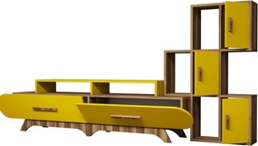 Stolik pod telewizor z szafką Flora S Yellow and Walnut