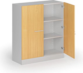 Metalowa szafa z drewnianymi drzwiami, demontowana, 1150 x 1000 x 400 mm, buk