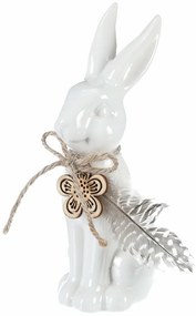 Dekoracja ceramiczna Zając, biała, 7 x 15 x 5 cm