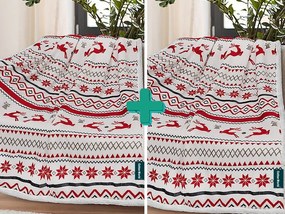 2x Koc świąteczny z mikropluszu biały z barankiem RETRO CHRISTMAS 160x200 cm