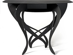 Konsola Frida 110x35x85 cm z czarnego żelaza, elegancki perforowany wzór kwiatowy, wąski mebel do przedpokoju lub salonu, made in Italy