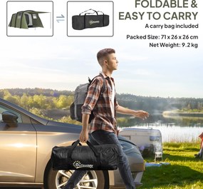 Outsunny Nadmuchiwany Namiot Kempingowy dla 3-6 Osób Tunelowy z Bocznymi Oknami i Drzwiami, Zielony 4,4 x 2,8 x 1,95 m | Aosom PL