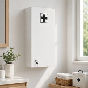 Szafka ścienna Kleankin z regulowanymi półkami, biała płyta wiórowa E1, zamykana na klucz, 30x20x70 cm | Aosom PL