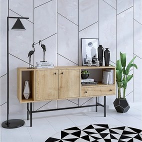 Komoda – 150 cm x 80 cm x 40 cm – Dąb szafirowy i czarny – Płyta wiórowa pokryta melaminą