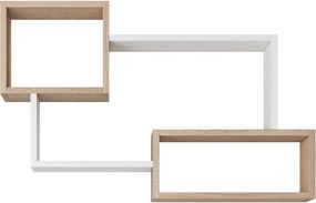 Nowoczesna półka wisząca z 3 prostokątami, do salonu, sypialni i pokoju dąb sonoma, biały mat