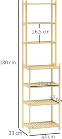 HOMCOM Regał łazienkowy z 7 półkami, Bambusowy, Wodoodporny, Solidny, 180 cm