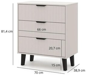 Ryflowana komoda z 3 szufladami kaszmir + dąb artisan R5-H71