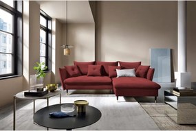 Narożnik GLAM Prawostronny z funkcją spania, zestaw z poduszkami wolnostojący tkanina RIVIERA 61 Burgundowy DOMO HOME