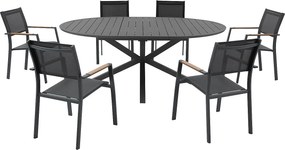 Zestaw ogrodowy z aluminium: rozkładany okrągły stół dł. 150/200 cm i 6 składanych foteli - Antracytowy - YOHA od MYLIA