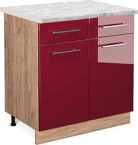 Szafka dolna do kuchni bordowa czerwień wysoki połysk 80x60x82 fame-line