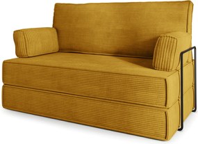 Masseno Sofa piankowa LADIA z funkcją spania, Kanapa z pianki do salonu, Bezmontażowa, Tkanina sztruksowa – Żółty POSO 01