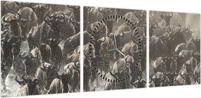 Obraz - Stado antylop gnu (z zegarem) (90x30 cm)
