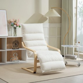 HOMCOM Fotel lounge z laminatu brzozowego, fotel tapicerowany z regulowaną podnóżką, nowoczesny fotel z podłokietnikami, kremowobiały | Aosom PL
