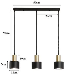 Lampa sufitowa loftowa metalowa wisząca AT36-3SZ-Black+Gold
