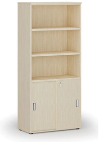 Szafa biurowa kombinowana PRIMO WOOD, drzwi przesuwne na 2 poziomach, 800 x 420 x 1781 mm, brzoza