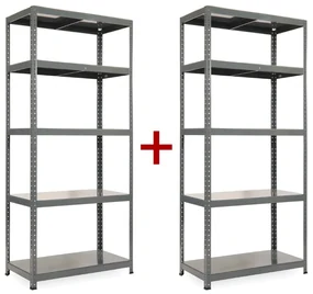 Regał półkowy 1+1 GRATIS, 1800x900x400 mmmm, 5 półek, nośność półki 175 kg, RAL 7031