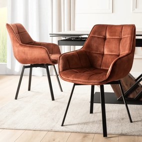 Krzesło Tapicerowane Obrotowe do Salonu LUNA Rude Welurowe Nowoczesne Loft