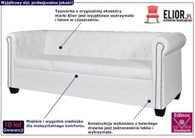 3-osobowa biała sofa w stylu Chesterfield - Charlotte 3Q