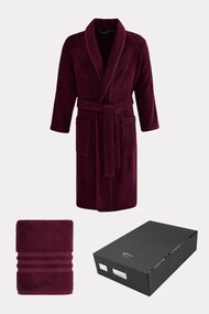 Męski szlafrok PREMIUM w opakowaniu prezentowym z ręcznikiem S + ręcznik 50x100cm + pudełko Niebieski