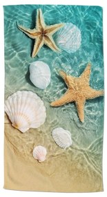 Niebiesko-beżowy aksamitny ręcznik plażowy 100x180 cm Beachvibe – Good Morning