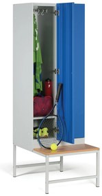 Szafka ubraniowa z ławką, 2-drzwiowa, 1875 x 600 x 500/800 mm, zamek RFID, drzwi zielone