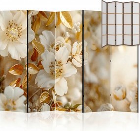 Parawan pokojowy 5-częściowy 225x172 Jednostronny dekoracyjny glamour Beżowy Złoty Ogród Magnolii