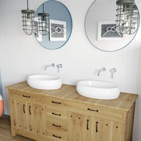 Umywalka ceramiczna nablatowa owalna biała 64 x 42 cm MORINA