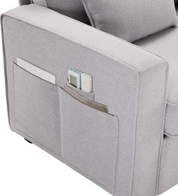 Sofa 4-osobowa z podłokietnikami i 4 poduszkami - jasnoszary len - do salonów i biur