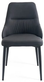 Eleganckie czarne krzesło Monolit tapicerowane ekoskórą PU, wygodne, nowoczesne i idealne do jadalni lub biura. Smukłe metalowe nogi dodają mu lekkości i stylu.