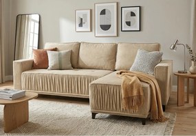 Elegancki narożnik prawostronny rozkładany VIKI 238x143cm, w tkaninie MONOLITH 4 kremowej