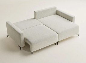 Kremowy rozkładany/ze schowkiem narożnik z tkaniny szenilowej (prawostronny/z szezlongiem) Leon – Maison de Rêve