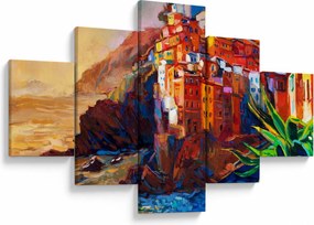 Obraz - Wieś na wybrzeżu Cinque Terre, Włoska Riviera, nowoczesny impresionism (125x70 cm)