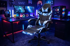 Fotel gamingowy z podnóżkiem Raxor, kolor czarno-niebieski moro